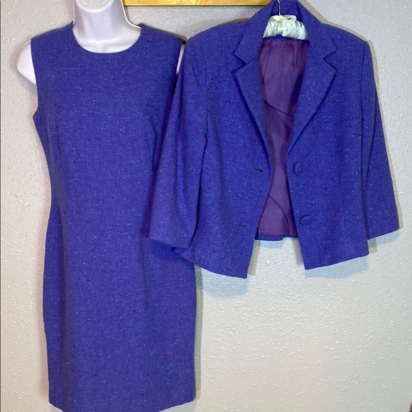 VNTG Bigio Collection Purple & Blue Tweed Knee-Length Pencil Dress Set for Work - Picture 10 of 10